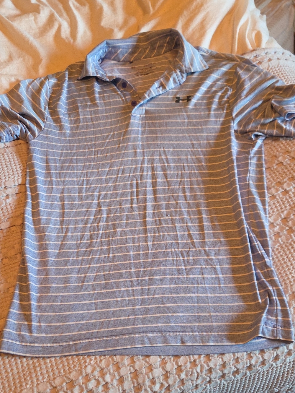 Under Armour Blue and White Striped Polo Shirt